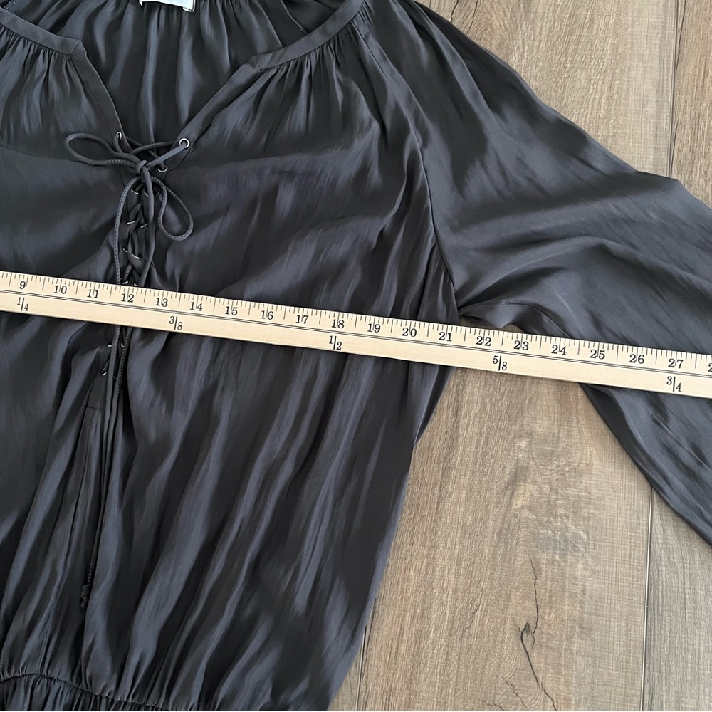 Ramy Brook Allie Tie-Front Lace Up Satin Dress Gunmetal Black Medium Boho Chic - Picture 11 of 12